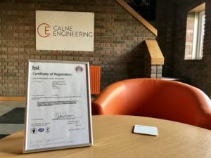 BSI Certificate in Calne Engineering Reception